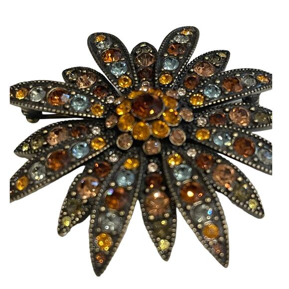 Joan Rivers Vintage Swarovski Crystal Sparkle Starburst Brooch Pin Set Bronze - Picture 5 of 15